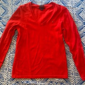 Tommy Hilfiger Women’s Red Solid V-Neck Sweater - Size M